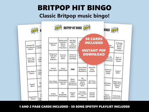 Britpop Hit Bingo music bingo game