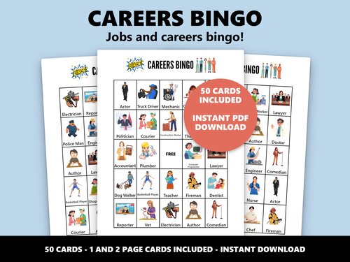 Careers Bingo jobs and professions bingo game