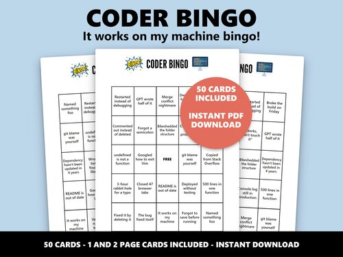 Coder Bingo developer themed bingo game