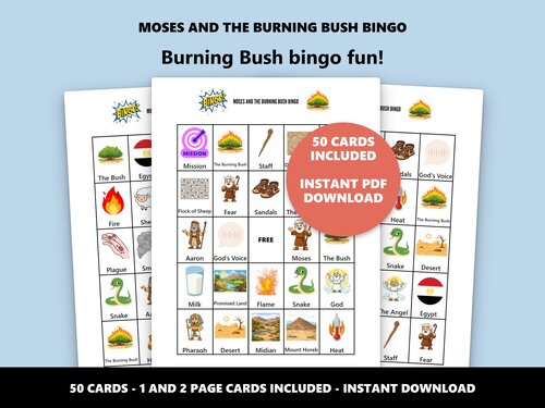 Moses and the Burning Bush Bingo Bible story bingo game