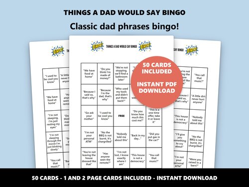 Things a Dad Would Say Bingo dad phrases bingo game