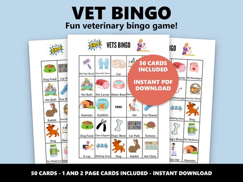 Vet Bingo veterinary themed bingo game for kids