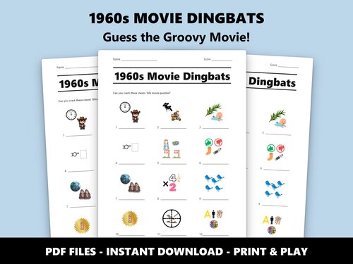 1960s Movie Dingbats picture quiz – 60th birthday film game
