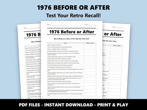 1976 Before or After trivia quiz – 50th birthday party game