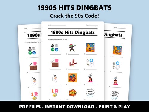 1990s Hits Dingbats picture quiz – 30th birthday music game