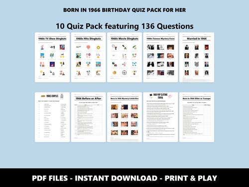 Born in 1966 Birthday Quiz Pack For Her – 60th birthday