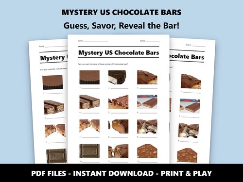 Mystery US Chocolate Bars quiz sheet preview