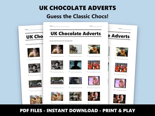 UK Chocolate Adverts quiz sheet preview