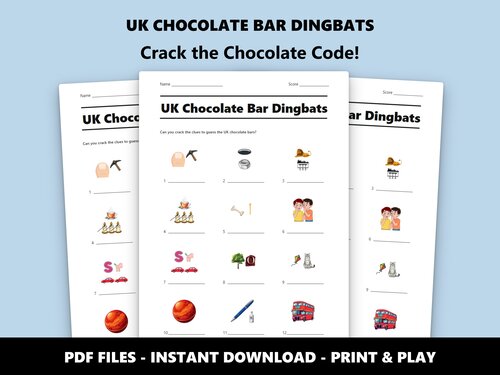 UK Chocolate Bar Dingbats quiz sheet preview