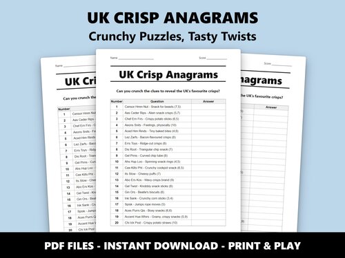 UK Crisp Anagrams quiz sheet preview