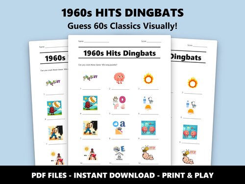 1960s Hits Dingbats quiz sheet preview