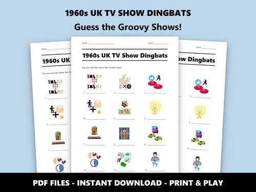 1960s UK TV Show Dingbats quiz sheet preview