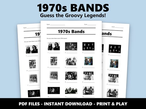 1970s Bands picture quiz sheet preview