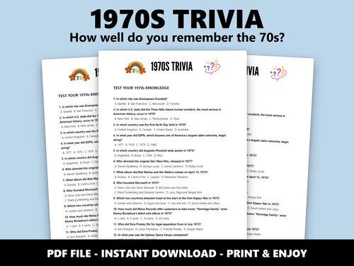 1970s Trivia multiple choice quiz preview