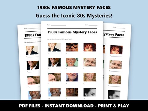 1980s Famous Mystery Faces picture quiz sheet preview