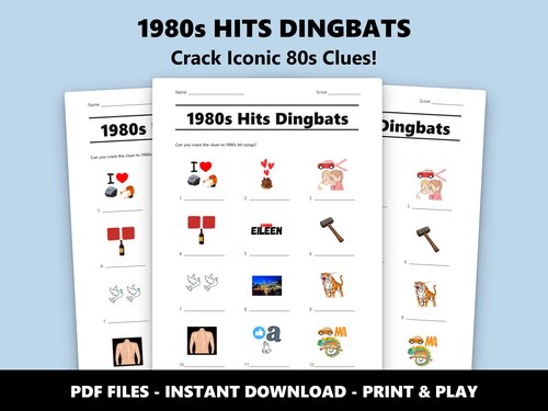 1980s Hits Dingbats quiz sheet preview
