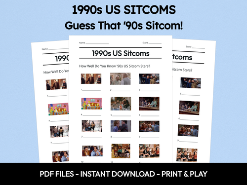 1990s US Sitcoms picture quiz sheet preview