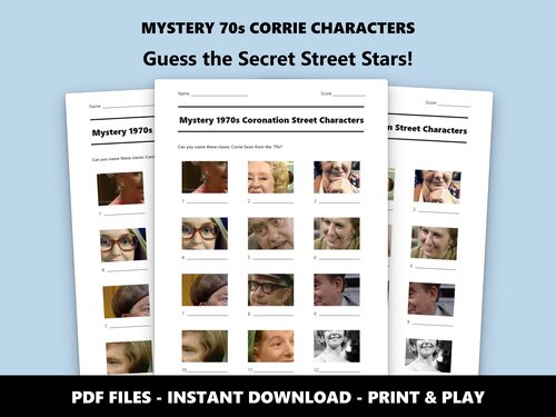 Mystery 70s Corrie Characters picture quiz sheet preview