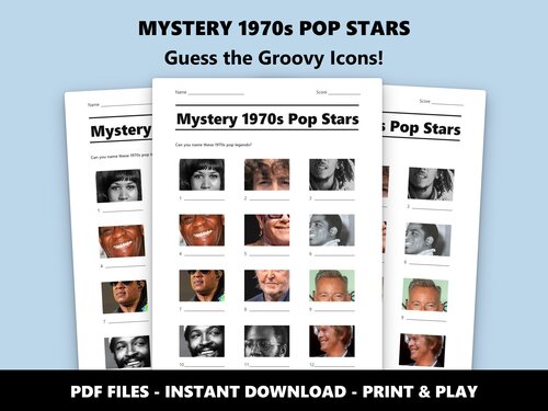 Mystery 1970s Pop Stars picture quiz sheet preview