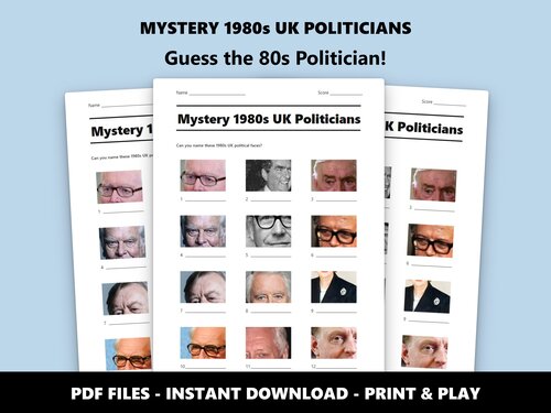Mystery 1980s UK Politicians picture quiz sheet preview