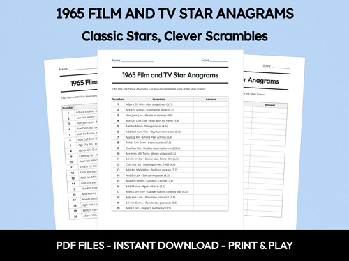 1965 Film and TV Star Anagrams quiz